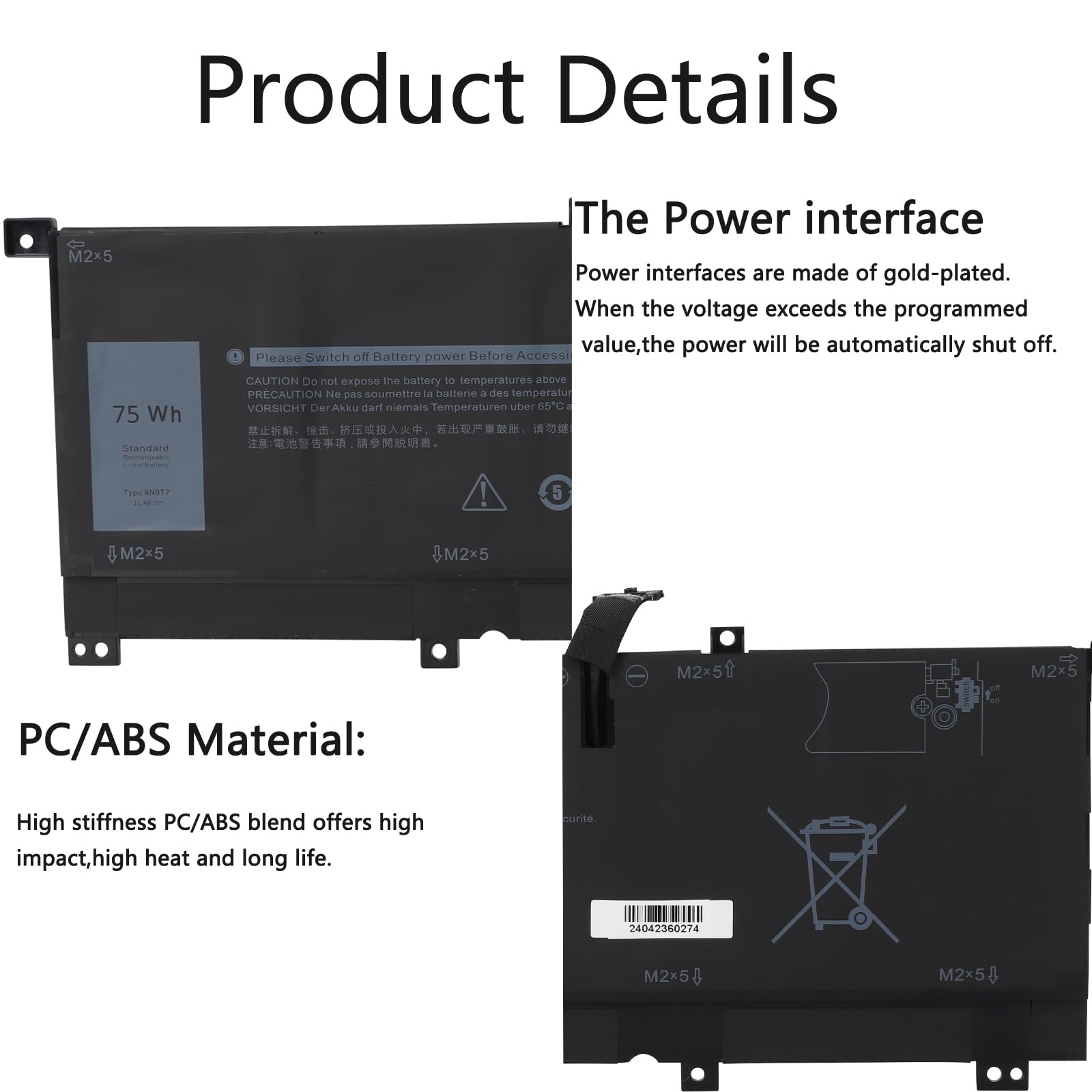 CRLYLC 8N0T7 Batteria per Portatile Dell XPS 15 9575 P73F001 15-9575-D1805TS D1805TS D2605TS D1605TS D1605TS D2801TS D2605TS i5-8305G i7-8705G 2-in-1 Precision 5530 2-in-1 0TMFYT 08N0T7 8NOT7Battery