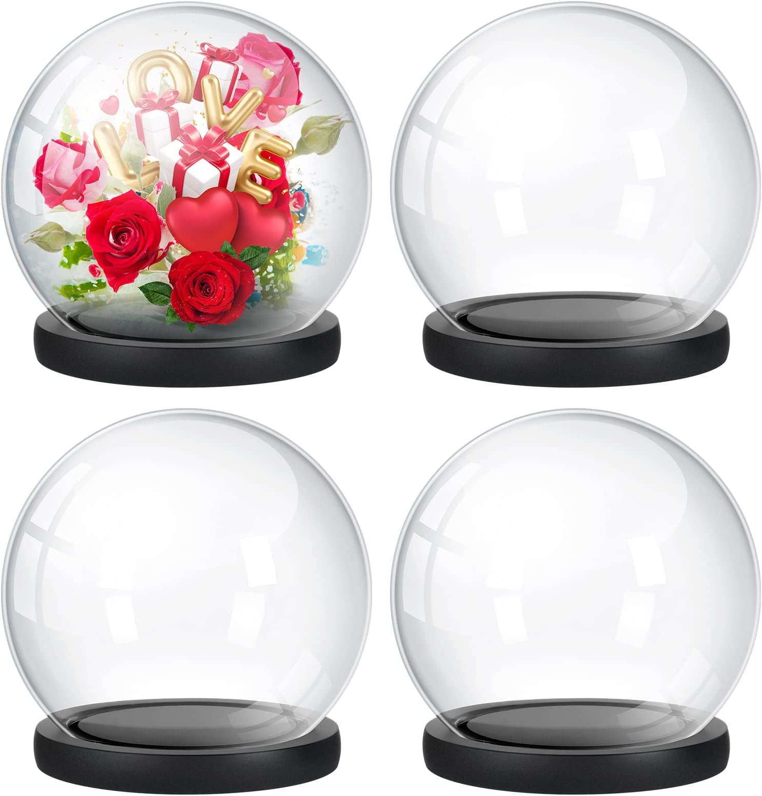 Tuanse 4 Pieces Glass Dome Display Showcase Glass Globe and Display Dome with Wood Base DIY Craft Keepsake Globe Case Gifts for Women Wedding Tabletop Centerpiece Decoration(Black)