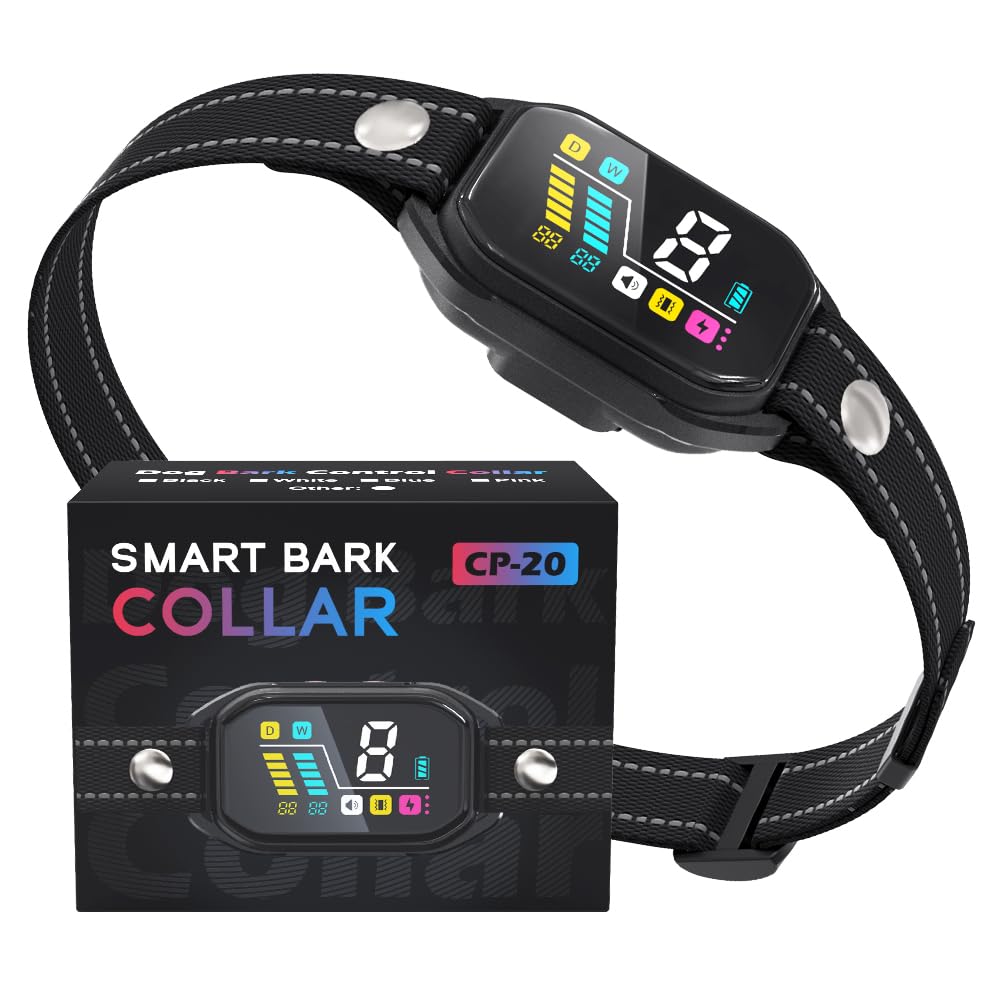 Dog Bark Collar, Anti Barking Collar for Large Medium Small Dogs, Rechargeable No Barking Collar, Smart Bark Collar with Automatic Barking Counting Function for Tranning, 8 Sensitivity & 4 Modes.