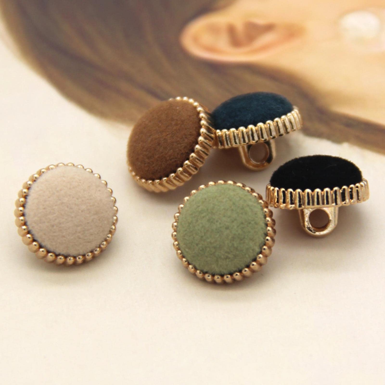 Pikolak, Guziki, 6 szt. 13mm tweedowa tkanina pokryta metalowym chwytem guziki do sukienki na ubrania koszula bluzka dekoracje DIY akcesoria szycia-czarny(Beige)