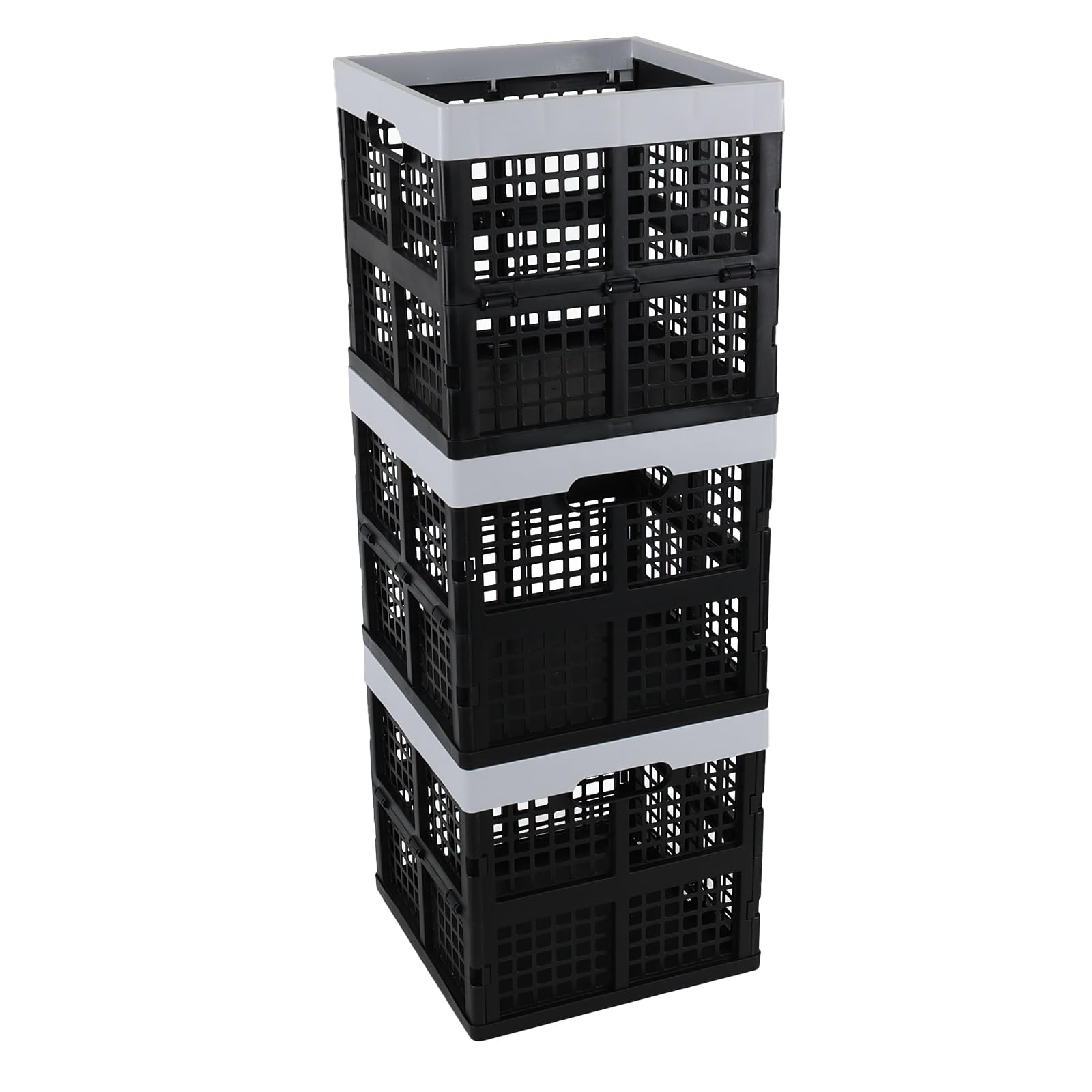 Xowine 3 Packs 18 L Collapsible Milk Crate, Plastic Folding Storage Crates, 11 Inch Cube Storage Bin, Black