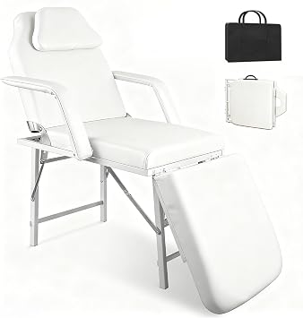 FozsKeylf Portable Tattoo Chair, Foldable Massage Table Facial Bed, Professional Spa Chair with Carrying Bag, Adjustable Esthetician Bed for Salon Beauty Barber White