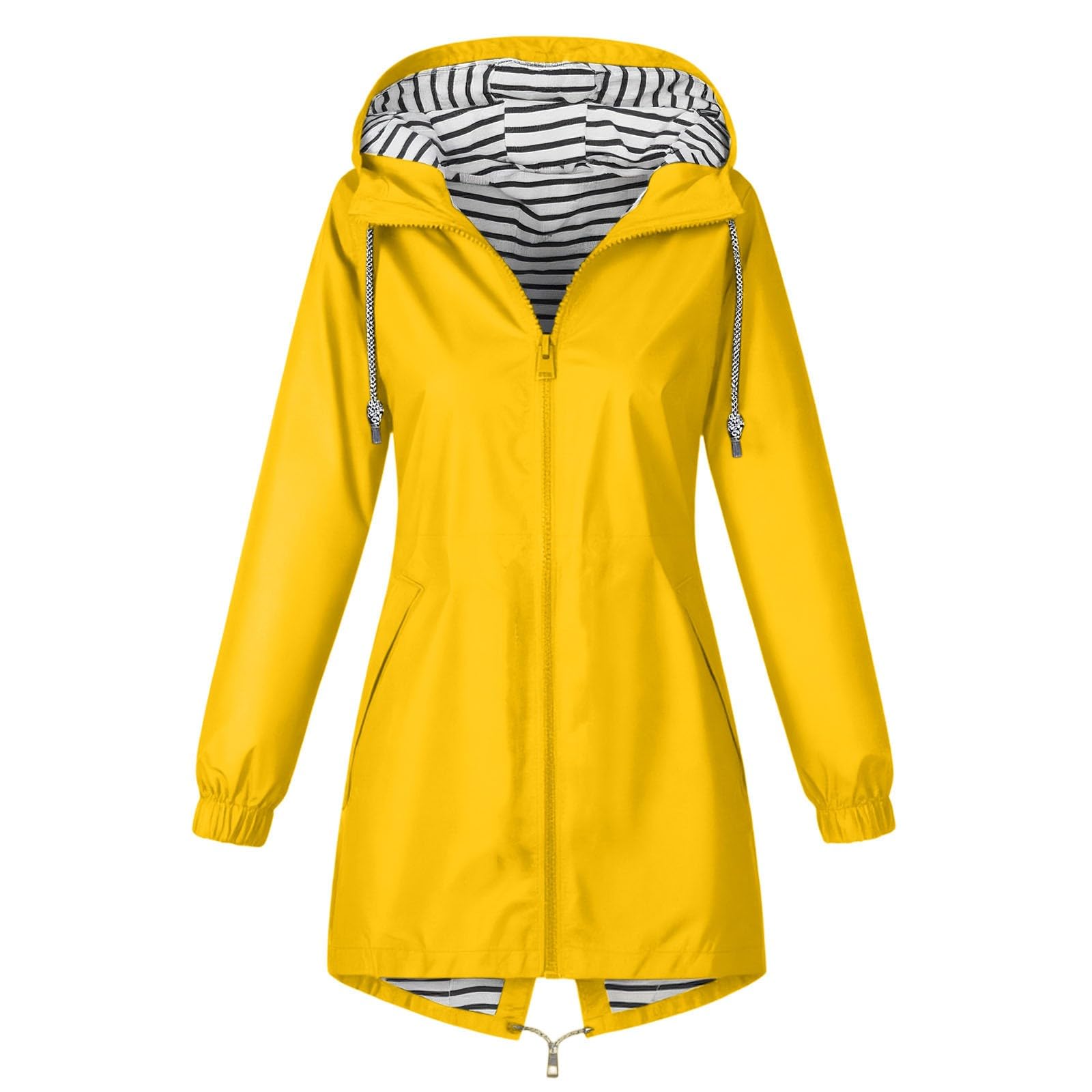 Genérico Chaqueta cortavientos anorak ligera senderismo capucha bolsillos rayas aventuras al aire libre mujeres