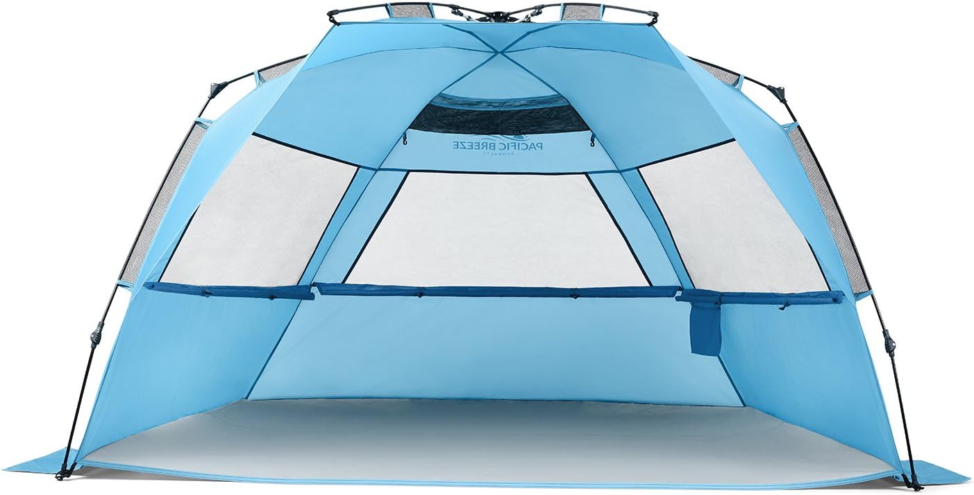 Pacific Breeze Easy Setup Beach Tent, SPF 50+ Pop Up Beach Tent Provides shelter from The Sun for 4+ People
