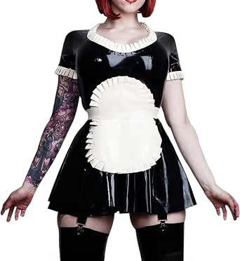 Amazon.com: IDDSI French Maid Latex Dress with Garters Apron Bows ...