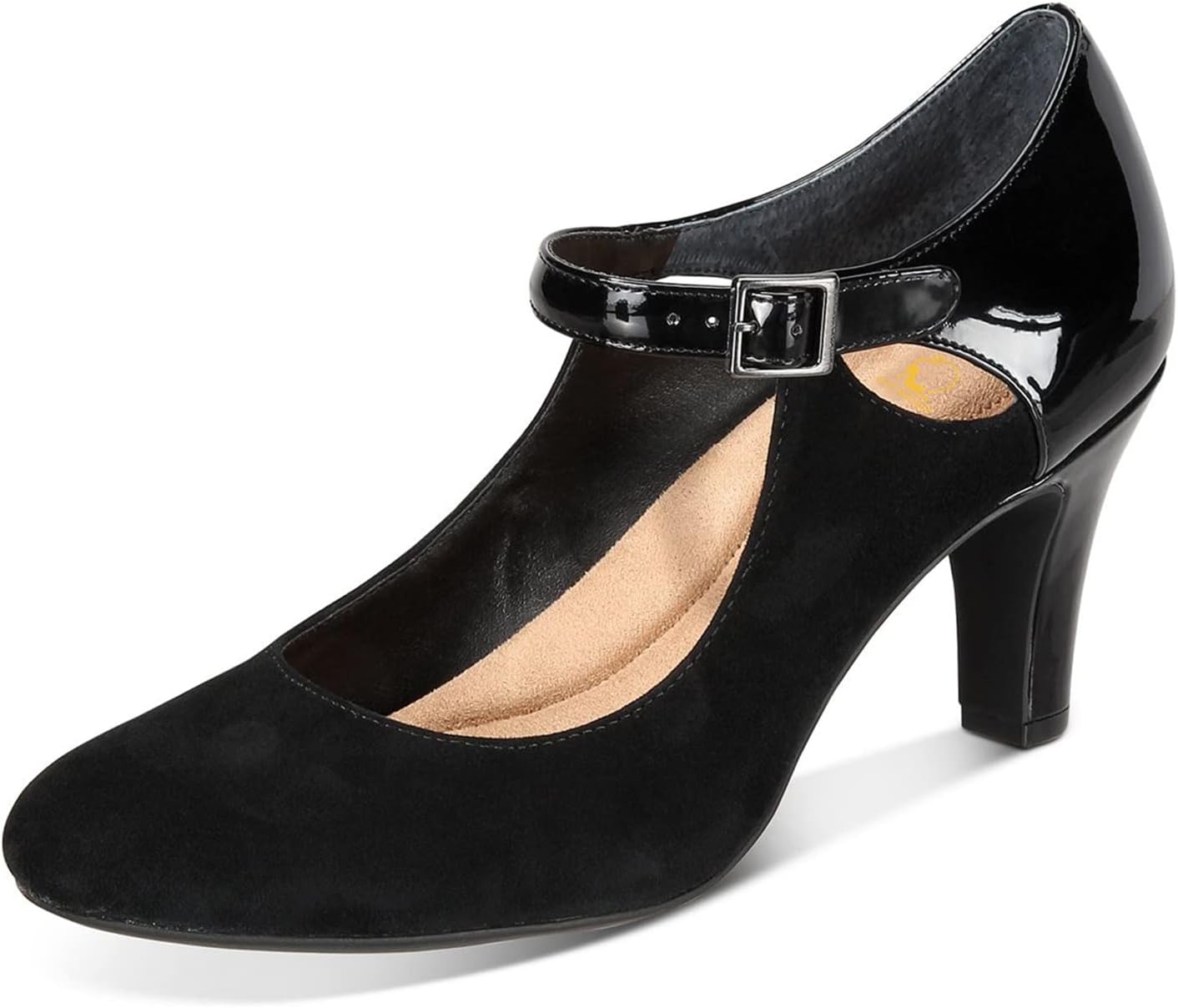 SHODENSE Women Kitten Heel Mary Jane Pumps Round Closed Toe Ankle Strap Mary Janes Patchwork 3" Chunky Heel Dress Sandal Pumps Buckle Retro 4-13 M US