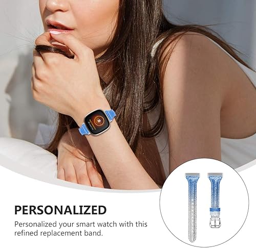 Miniatura 3 de Hemobllo - Pulsera de piel con purpurina para mujer y niña, compatible con Fitbit Sense Fitbit Versa3, color azul