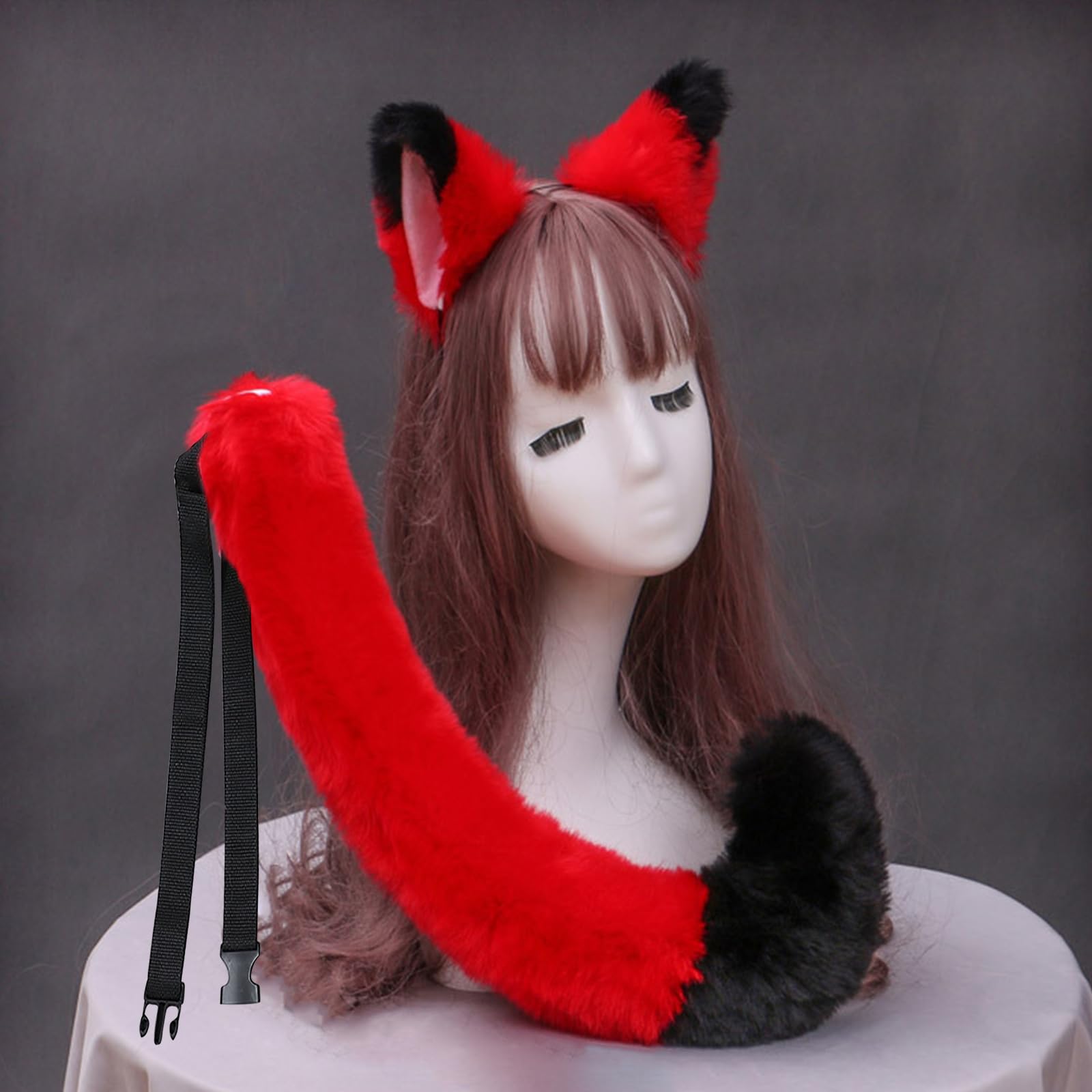 XINCHIA Faux Furry Fox Ears Headband and Tail Set Halloween Fluffy Animal Hairband Hair Hoop Long Tail Set Soft Cosplay Fancy Dress Costume Accessories Animal Dress Up Party Decoration for Women — image 1