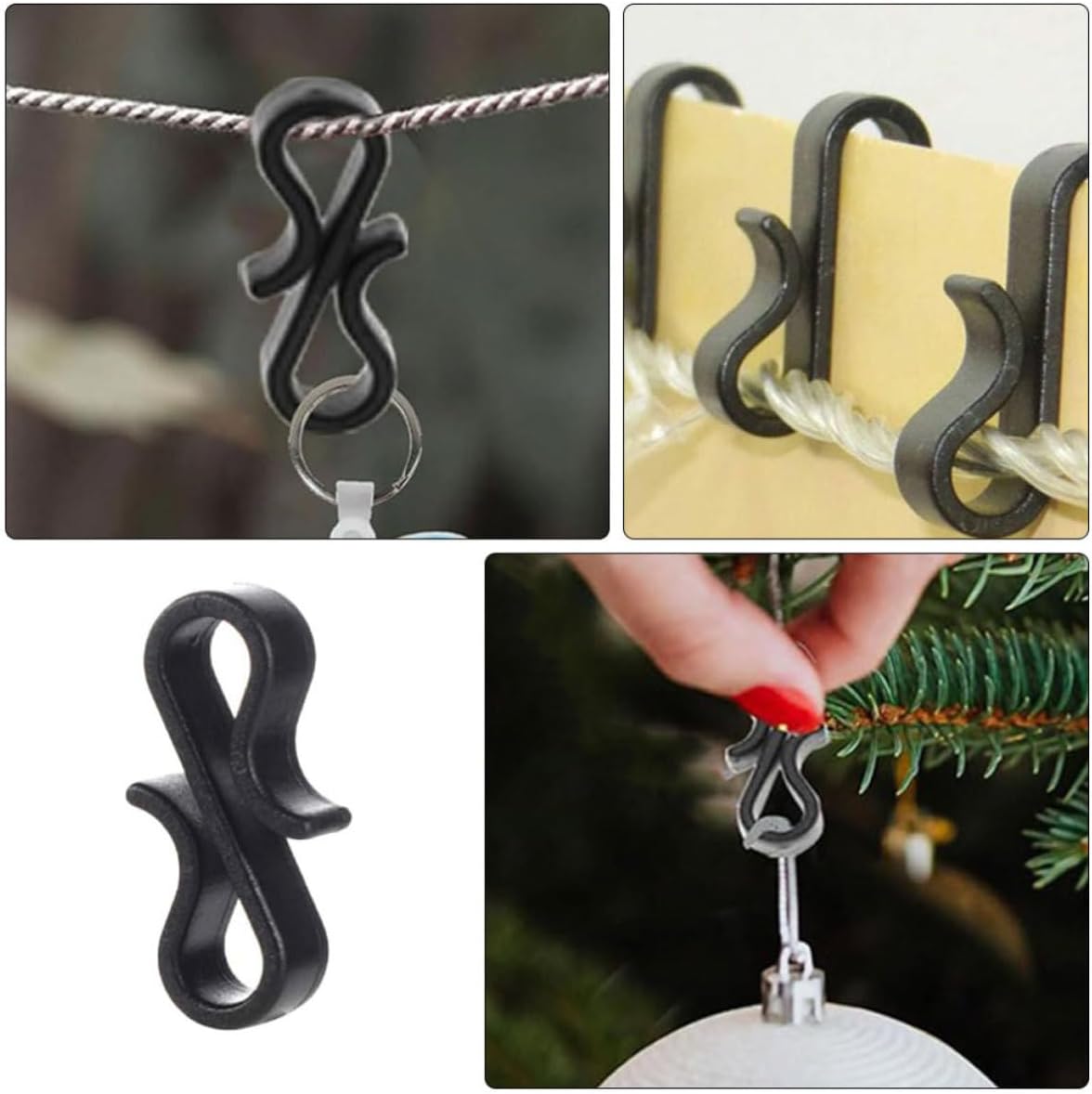 VANZACK 50pcs Black PVC Mini Gutter Hooks Light Clips for Outdoor Decorative Lights and LED Rope with Reliable Hook Design and Versatile Installation for Holiday Decorations