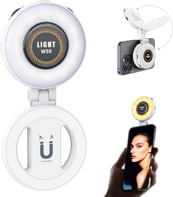 Luz de selfie portátil magnética para iPhone - Luz de anillo de teléfono recargable para cámara Imagen Maquillaje Fotos Videoconferencias Luz de relleno de anillo de selfie LED TikTok/Llamadas con zoom/Videoconferencia