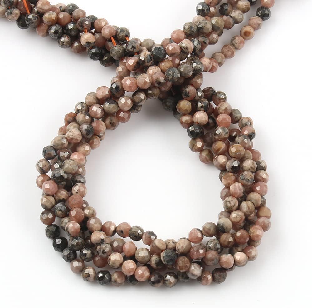 Song Xi 120pcs 3mm Natural Black Stripe Rhodochrosite Gemstone Beads Faceted Round Loose Stone Beads for Jewelry Making (1 Strand) - Image 3