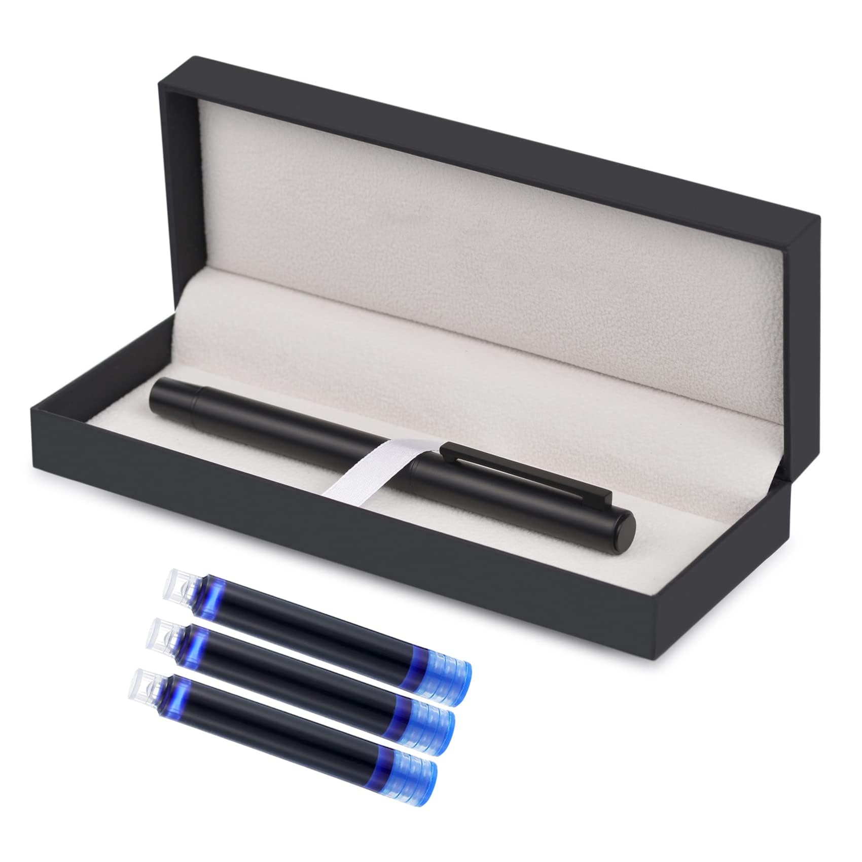 VENOAL Matte Fountain Pens Extra Fine Nib Classic Design with Pen Box - Fountain Pens for Writing Included 3 Cartridges - Medium Nib (Black)