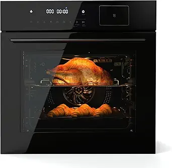 Single Wall Oven 24", 2.5 Cu.f (70L) Built-in Electric Oven with 108 Smart Menu & 8 Baking Modes Air Frying Function, Touch Control, Stainless Steel, Black