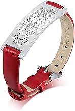 VNOX Customize Medical ID Leather Bracelet for Women Girl Personalise Engraving Medical Alert Leather Wrist Cuff Bracelet Satinless Steel Engraving Metal and Clasp,RW Color