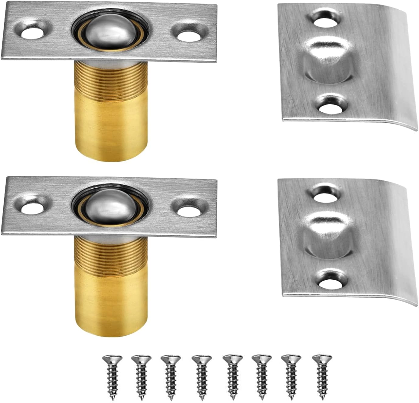 Adjustable Cabinet/Closet/Door Large Ball Catch/Latch with Strike Plate & Screws, 2-1/8 inch, Satin Nickel (2 Pack)