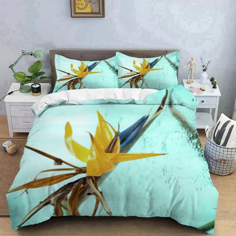 Housse de couette 220x240 adulte en microfibre 110g/㎡ douce motif grue bleu