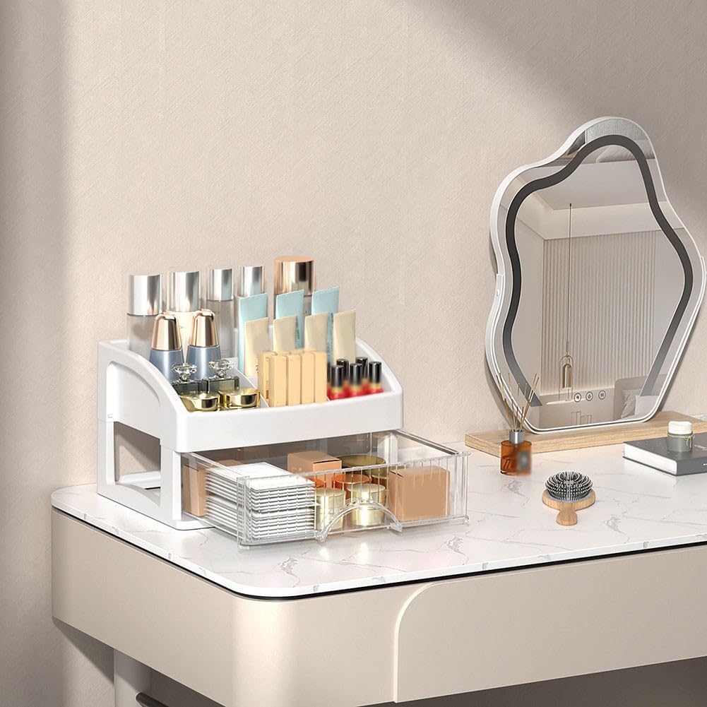 Scatola portaoggetti multifunzionale per trucchi con cassetti, organizer per cosmetici regolabile per scrivania da bagno, vetrina in acrilico trasparente per gioielli per la cura della