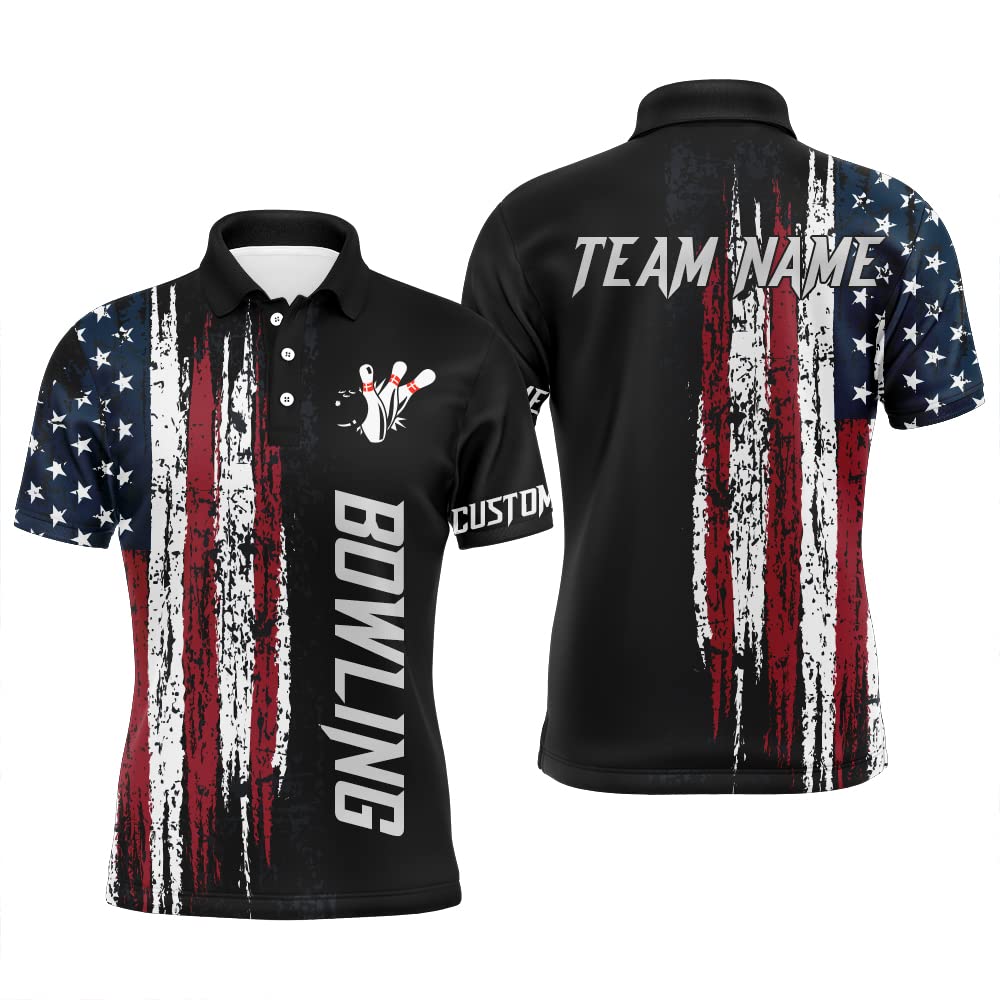 PIONAMZIOZ American Flag Bowling Shirt for Men, Custom Polo Bowling Jersey with Names, Patriots Bowling Shirt Men Bowlers (Polo 04)