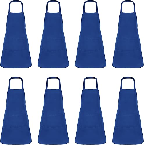 Fengek Delantal con babero de 8 piezas para delantal de cocina unisex colorido a granel con 2 bolsillos espaciosos para cocina, barbacoa, pintura,