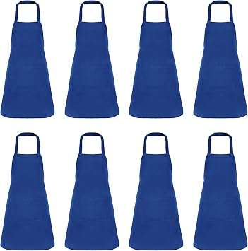Fengek 8 Pcs Bib Apron for Unisex Colorful Kitchen Apron Bulk with 2 Roomy Pockets for Kitchen BBQ Painting Baking, Blue