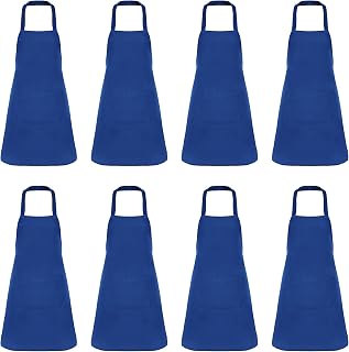 8 Pcs Bib Apron for Unisex Colorful Kitchen Apron Bulk with 2 Roomy Pockets for Kitchen BBQ Painting Baking, Blue