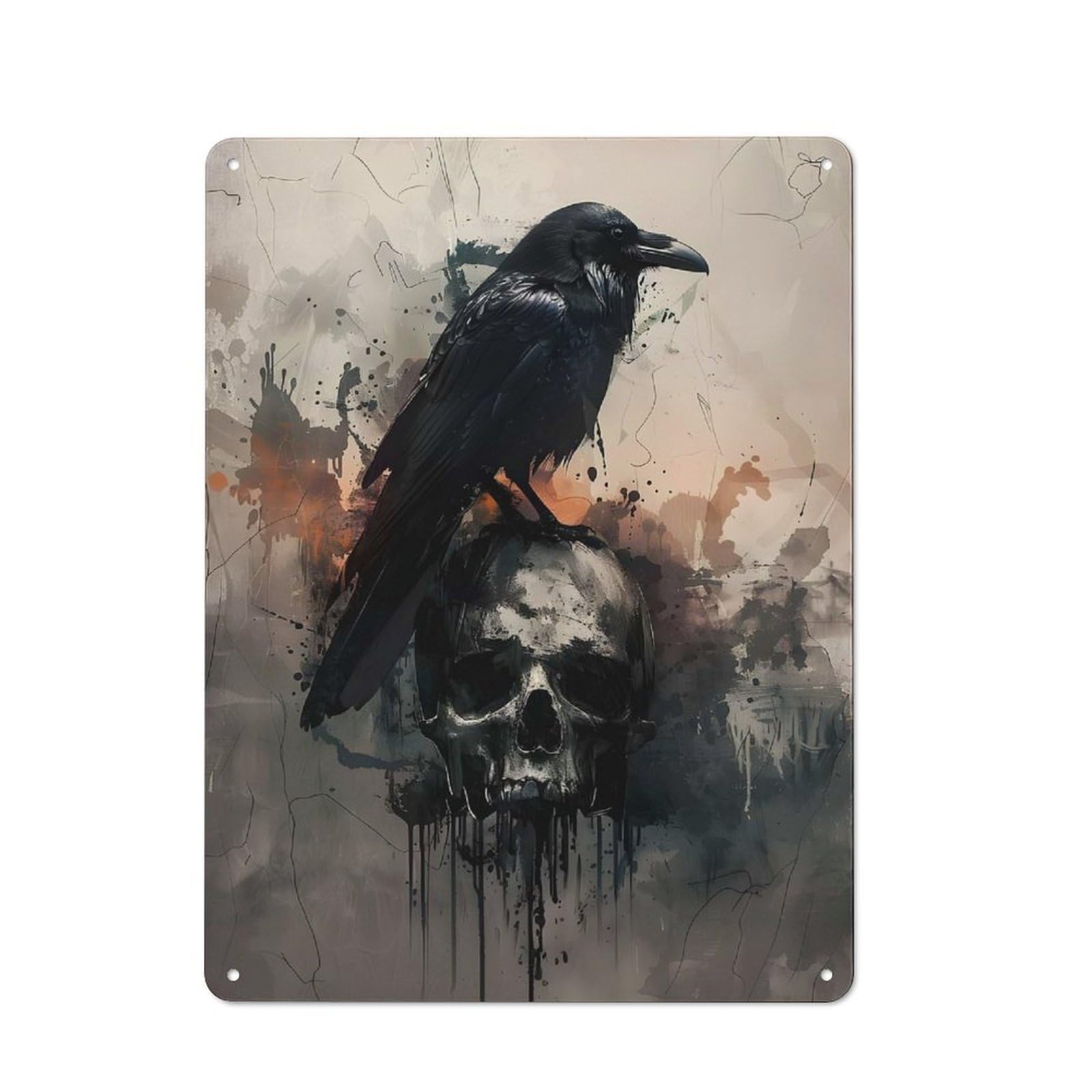 Junmoney E.a. Poe Raven On Skull Old Style Vintage Metal Sign 40X30cm, Bar Wall Plaque For Pub, Home Bar, Shed Or Man Cave