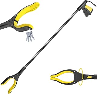59 Inch Extra Long Grabber Reacher Tool，Pick Up Stick for Seniors with Strong Grip Magnetic，360°Rotating Anti-Slip Jaw 4" Wide Claw Opening,Hand Grabber for Reaching (Yellow, 59INCH)