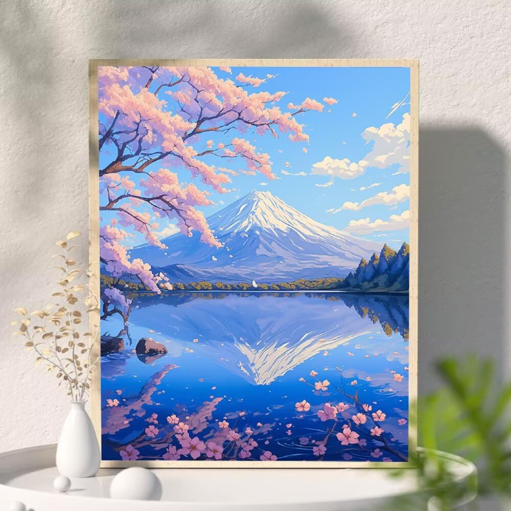 Zestawy do samodzielnego wykonania diamentowej sztuki dla dorosłych, Sakura Mount Fuji 5D pełne wiercenie kwadratowy diamentowy obraz sztuka klejnotów, mozaika, haft prezent do domu, dekoracja ścienna