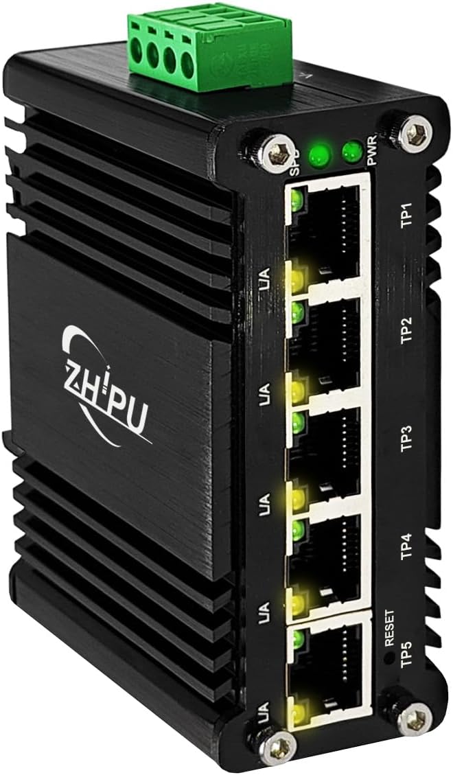 Industrial 5-Port Managed Gigabit Ethernet Switch, Rugged Metal Housing, 12-48V Wide DC Input, DIN-Rail Mount, Support QoS, VLAN, Web Management, for PLC/Network/Factory Automation