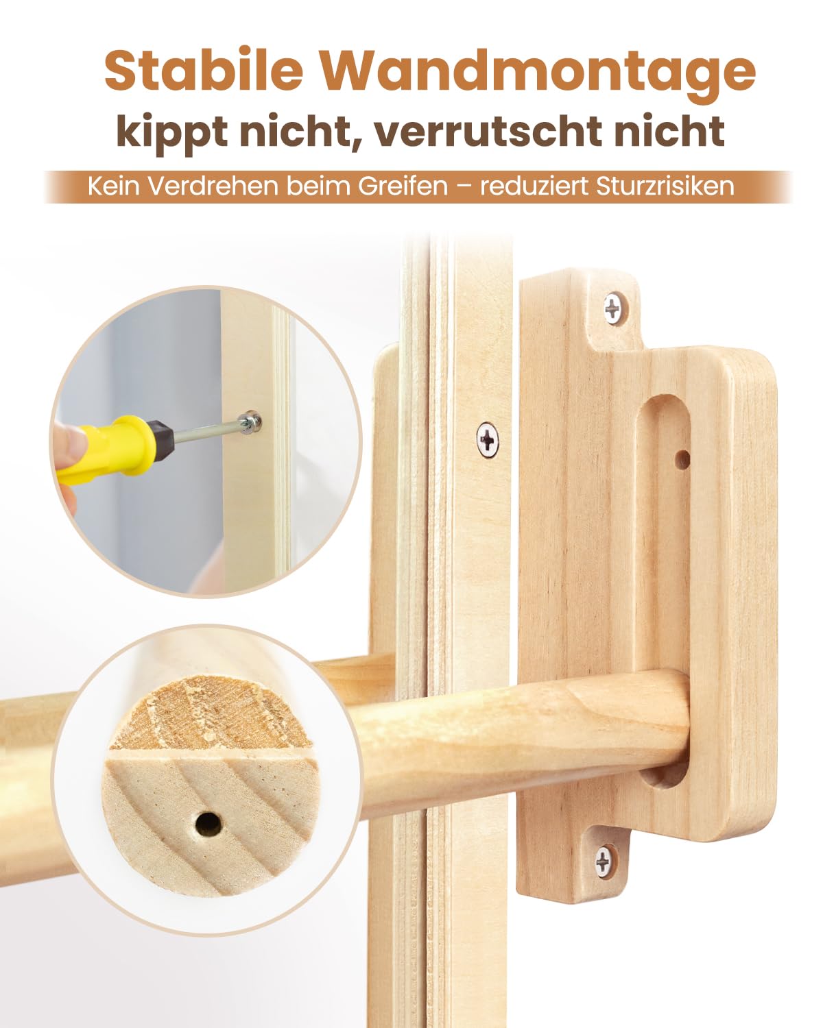 Montessori Espejo con barra – Espejo de madera ajustable en altura para aprender a montar y aprender a caminar – Espejo de pared seguro con barra antigiro para niños de 6 a 18 meses, promoción