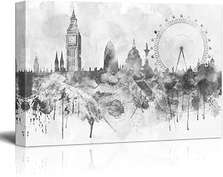 wall26 - Black and White Big Ben and The London Eye with Watercolor Splotches - Canvas Art Home Art - 16x24 inches