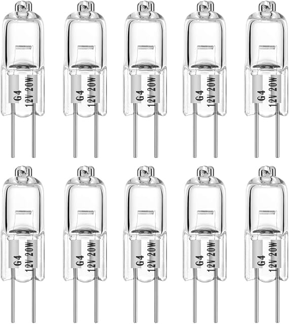 10 x G4 Halogen Bulbs 20Watt 12Volt T3 2 Pin Bulb Warm White Dimmable 20W 12V 2700K