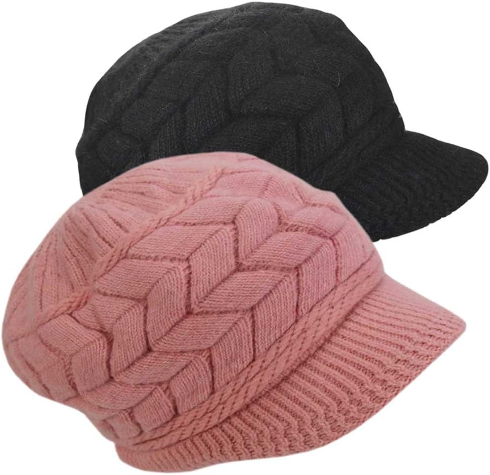 SYAYA Women’s Winter Beanie with Visor – Wool Soft Lined Knit Newsboy Hat, Warm Brimmed Cap for Cold Weather