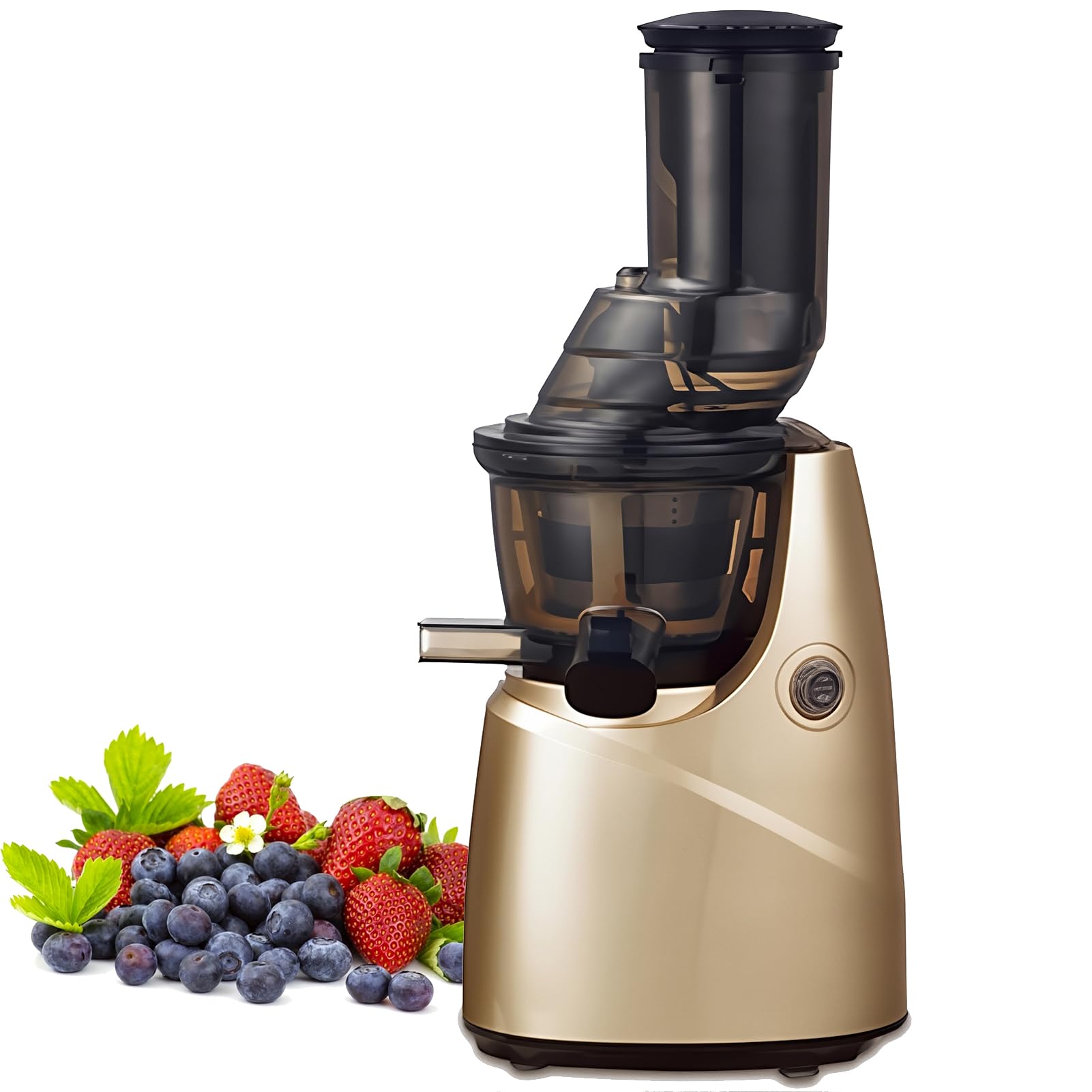 FHRKA Cold Press Juicer, 250W Electric Juicer Machine with 86MM Feed Port & 3-Speed Adjust, Automatic Pulp Separation Slow Masticating Juicer (Gold)