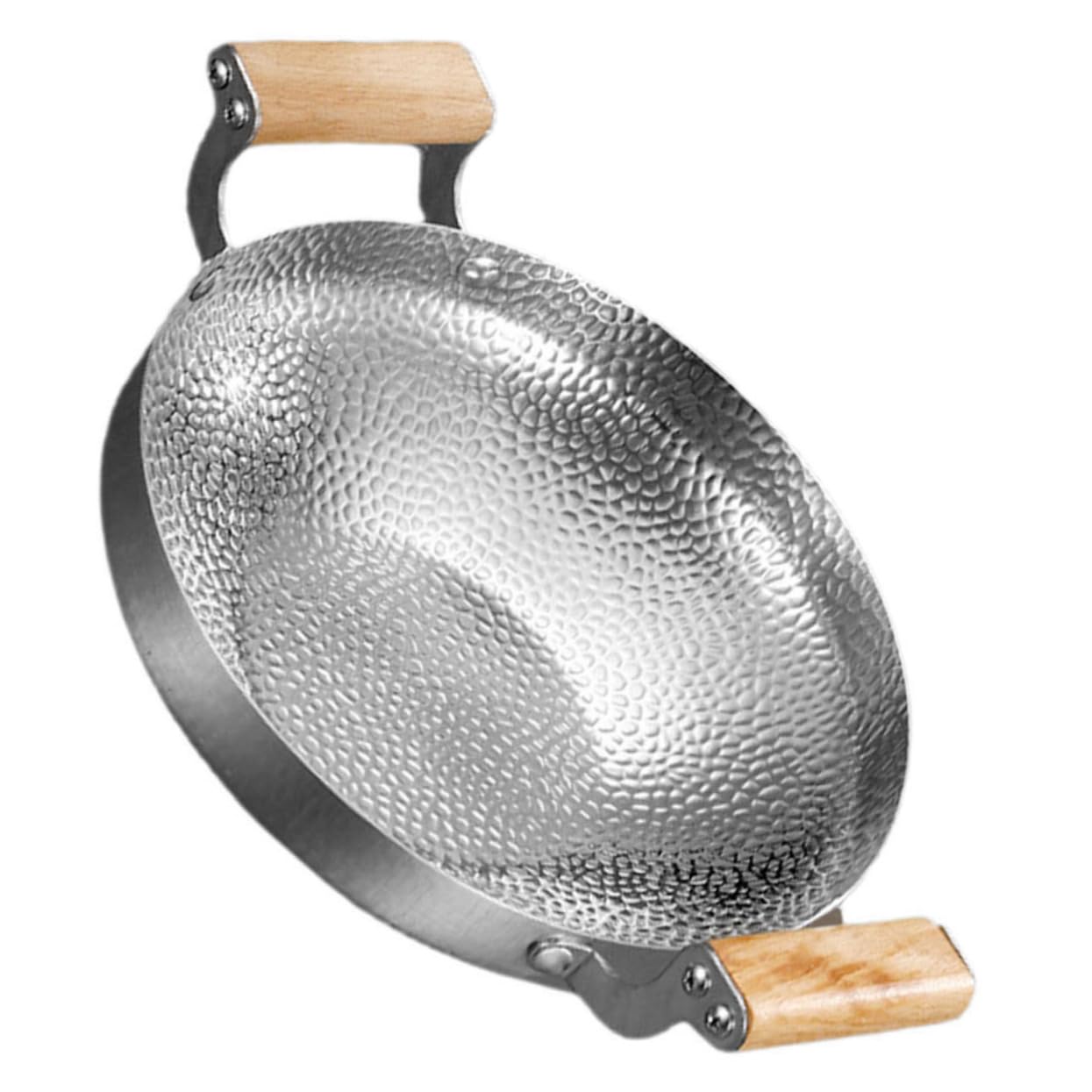 AUTSUPPL Stainless Steel Frying Pan with Wood Handle Cooking Pot for Seafood Hot Pot Easy to -scalding Double Handle for Home and Restaurant Use
