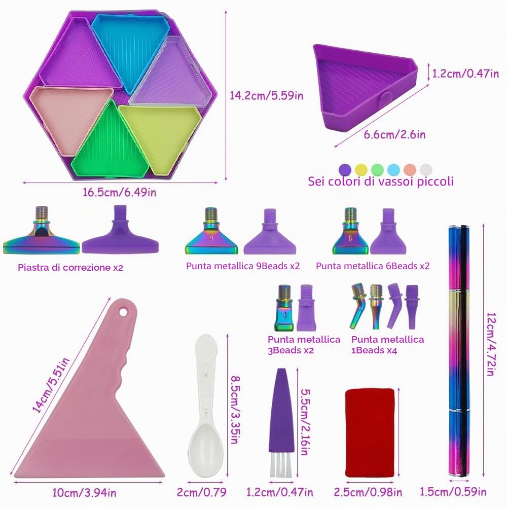 SENHAI Kit di 32 vassoi per pittura a diamante, punte in acciaio inox e plastica, penne diamantate, accessori per pittura con diamanti, organizer per pittura fai da te