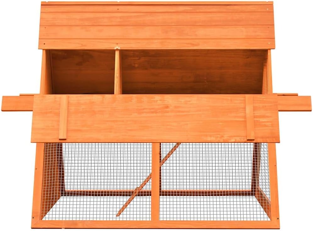 Rustic Brown Solid Pine Wood Rabbit Hutch, 60.0 x 50.4 x 42.5 inch Outdoor Small Animal Habitat with Pull-Out Tray, Weatherproof Chicken Coop Enclosure