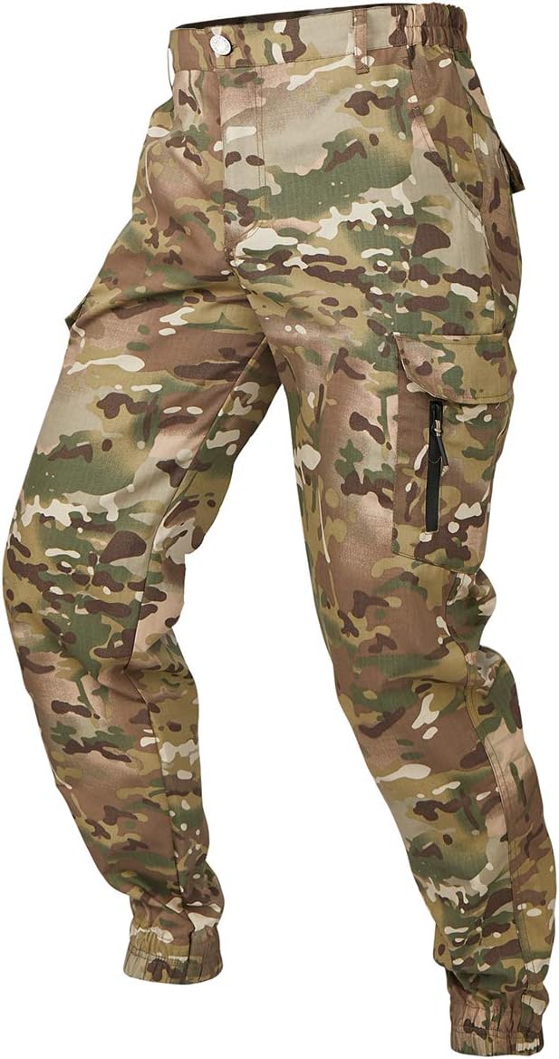 Men's Camouflage Tactical Pants Waterproof Lightweight Ripstop Outdoor Hiking Tapered Cargo Pants