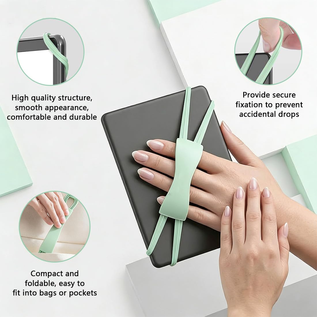 Cinturino da Mano per eReader 6-8 Pollici, Supporto Elastico Antiscivolo Verde