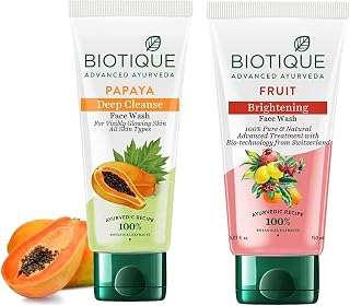 Biotique Bio Papaya Visibly Flawless Skin Face Wash For All Skin Types, 150ml & Biotique Bio White Advanced Fairness Face Wash, 150ml