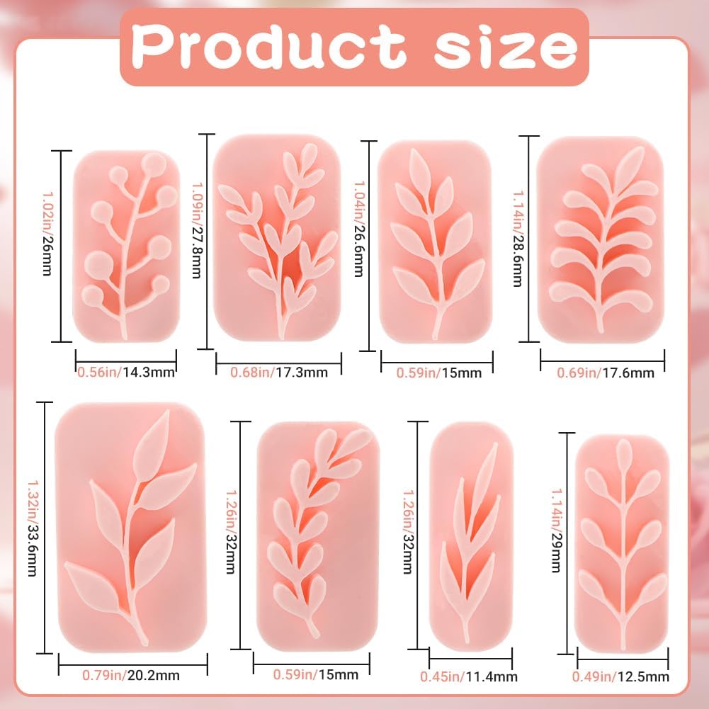 Plant Clay Stamps 8 Shapes Leaves Clay Stamps Clays Cutters for Polymer Clays Jewelry Making Spring Cutter Stamp(Color:Pink)
