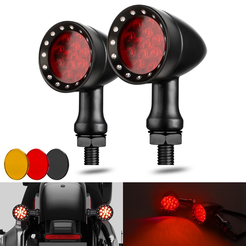 Motorcycle Turn Signals LED Bullet Front Rear Indicator Lights Universal Compatible for Harley Davidson Cruiser Iron Softail Street Bike Honda Shadow Yamaha Chopper Bobber Cafe Racer(Black/Red-B)
