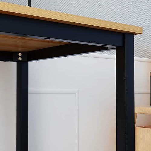 Miniatura 8 de DlandHome Escritorio pequeño para computadora, mesa de oficina en casa, mesa de escritura, mesa de estudio, escritorio de juegos, estación de Madera