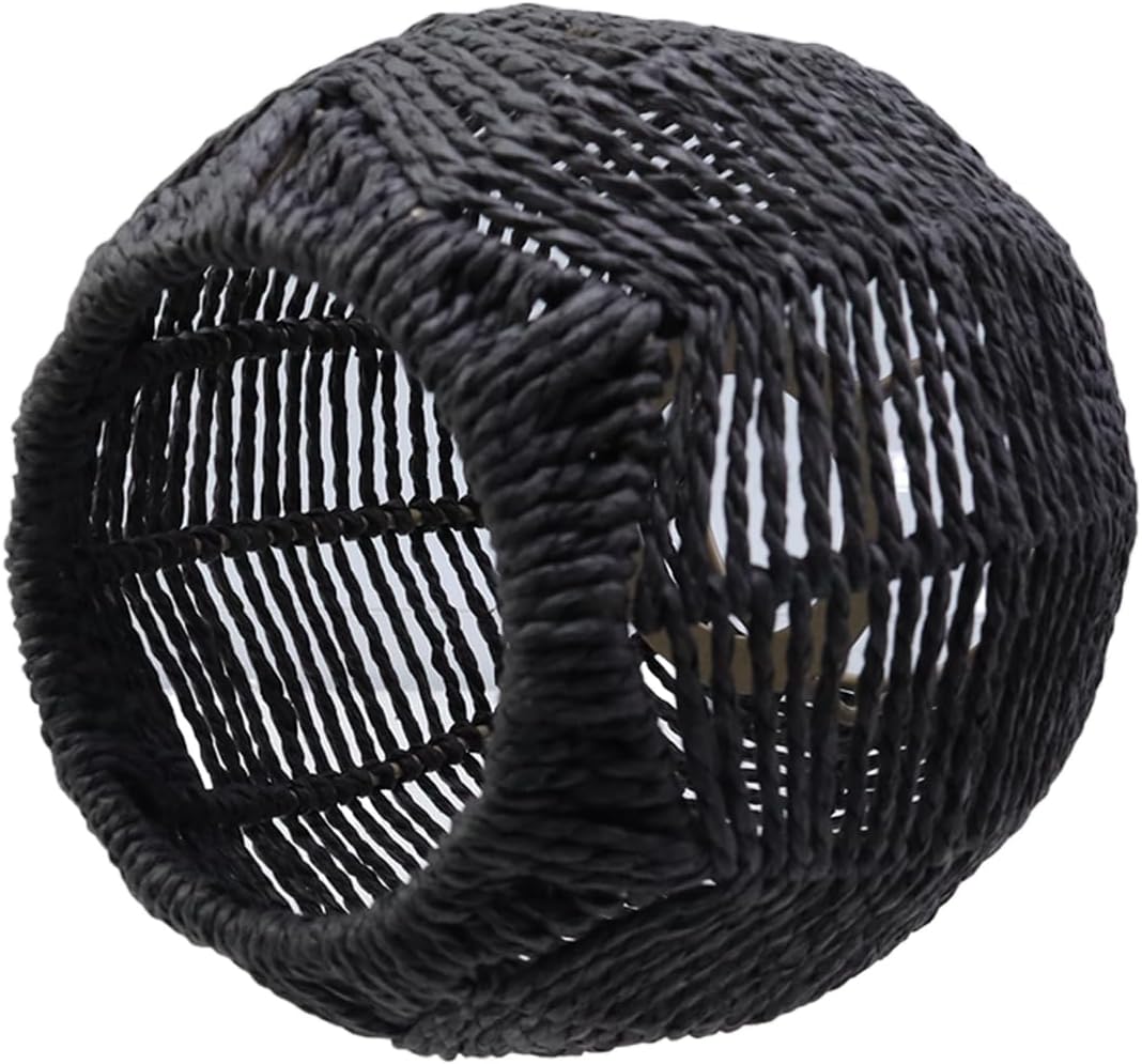 Wealrit Woven Rattan Pendant Lamp Shade Chandelier Lampshade 5.9" x 5.5" Light Fixture Shade for Home Decoration(Black)