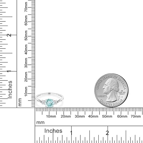 Miniatura 4 de Gem Stone King Anillo de compromiso de 10 quilates de oro blanco con piedra preciosa redonda de 6 mm, zafiro blanco creado y diamante blanco