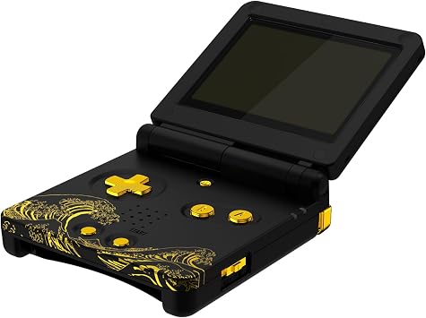 IPS Ready Upgraded eXtremeRate Custom Replacement Housing Shell for Gameboy Advance SP GBA SP The Great GOLDEN Wave Off Kanagawa - Black Compatible with Both IPS & Standard LCD No Console & Screen