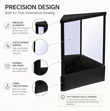 Non-Reversing Mirror, True Image Reflection, for Makeup Vanity Non-Magnifying Tabletop Beauty Mirror, Slim Design, Precision True Images Real Reflection