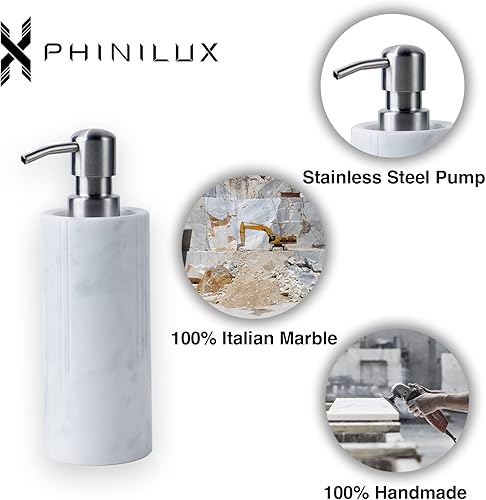 Miniatura 7 de Lujoso dispensador de jabón de mármol blanco para encimera, baño y cocina, jabón líquido para manos o platos, botella de acero 304 con bomba de