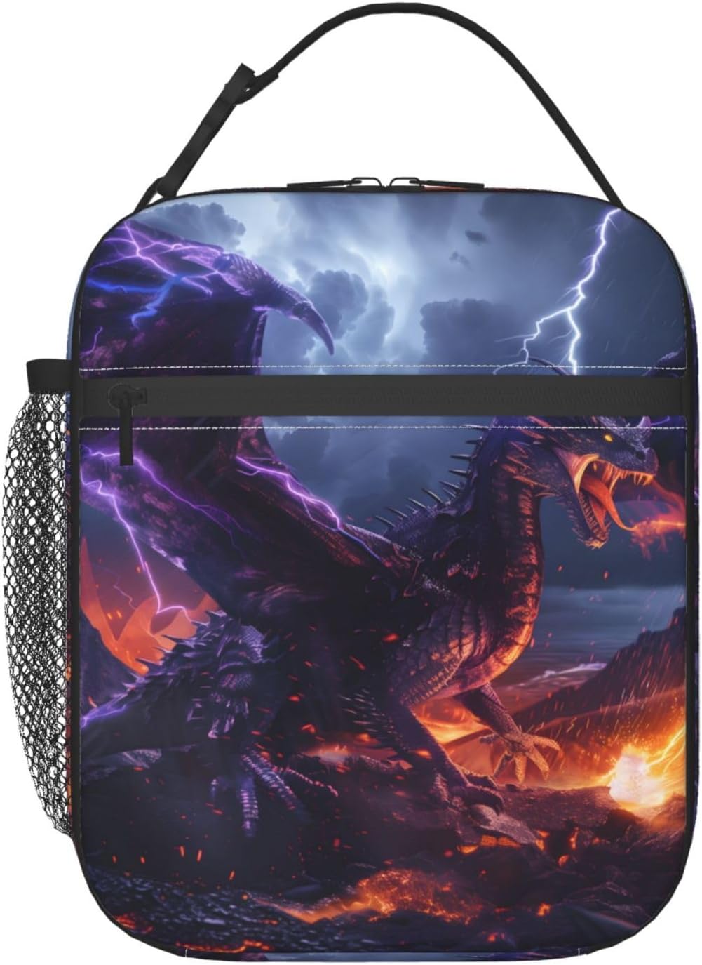 Reusable Epic Dragon Lunch Box for Kids Girls Women Adult, Insulated Fiery Lava Fantasy Lunch Bag,Polyester Cooler Handbags Case for School Picnic Work Travel Beach or Hiking