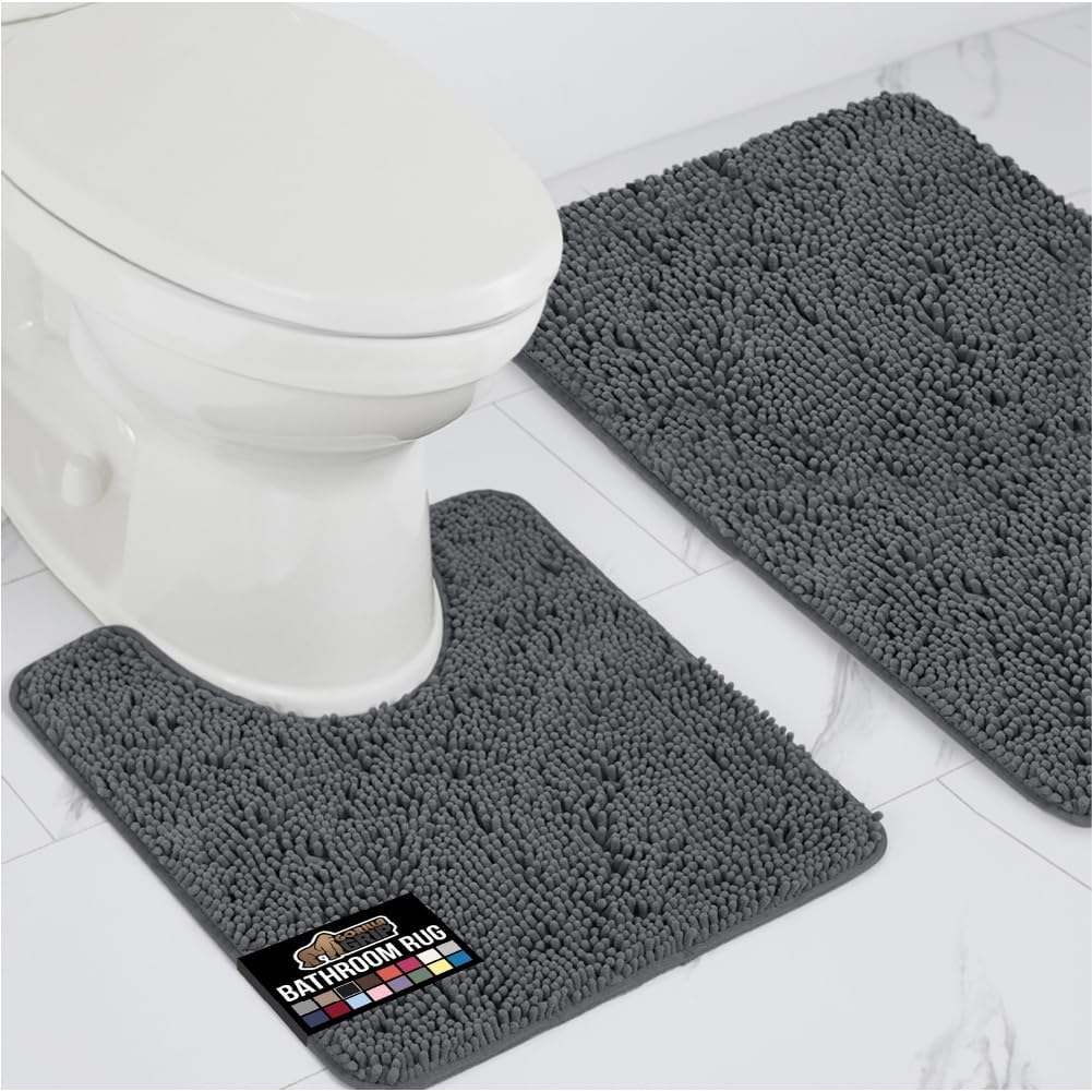 GORILLA GRIP Bathroom Rug Sets, Soft Chenille 2 Piece Area Rugs Set, Toilet Base Mat and 30x20 Carpet, Absorbent Microfiber Washable Mats Dry Quickly, Home Decor and Bath Room Accessories, Charcoal